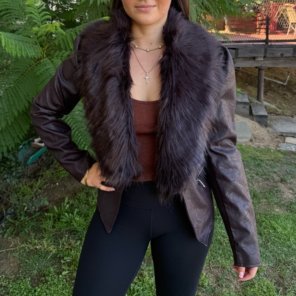 Haunte Monde 90s Medium Dark Brown Faux Leather Blazer Jacket